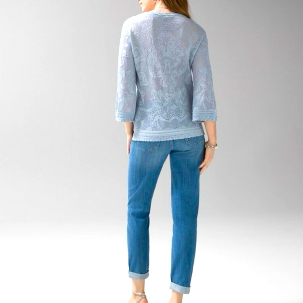 White House Black Market Pointelle Stitch 3/4 Sleeve Sweater M Blue - Picture 4 of 14
